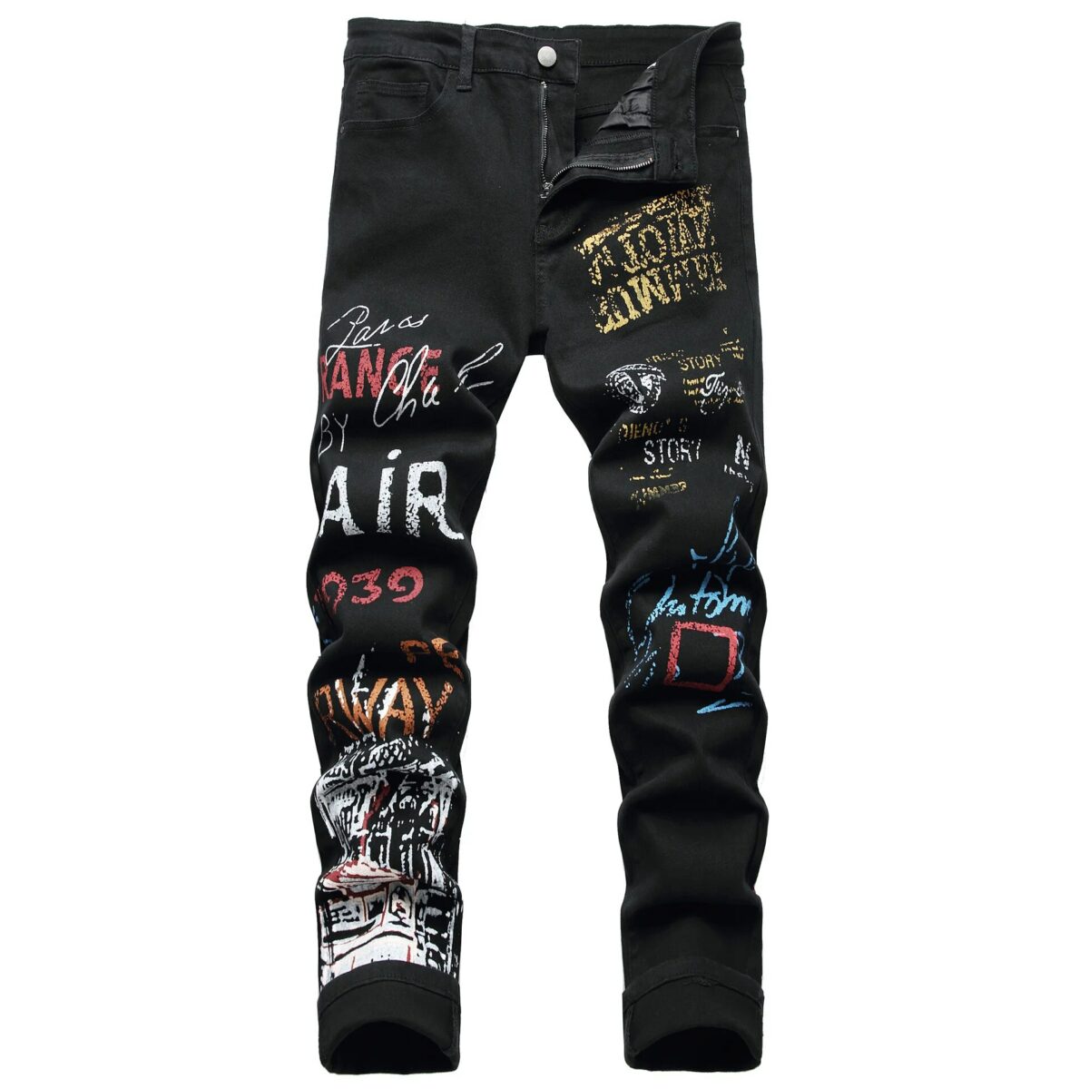 Slim Stretchy Ripped Graphic Denim Pants